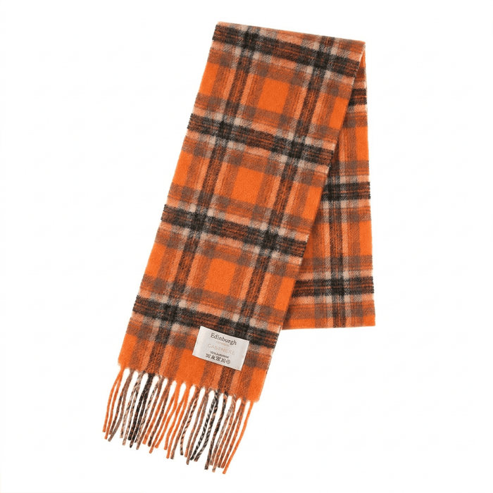 100% Cashmere Tartan Mini Scarf for Kids - Soft Children’s Luxury Scarf - BRIGHT ORANGE STEWART - Heritage Of Scotland -
