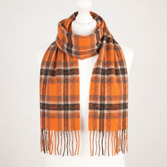 100% Cashmere Tartan Mini Scarf for Kids - Soft Children’s Luxury Scarf - BRIGHT ORANGE STEWART - Heritage Of Scotland -