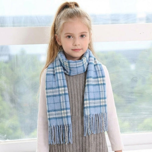 100% Cashmere Tartan Mini Scarf for Kids - Soft Children’s Luxury Scarf - THOMSON PALE BLUE - Heritage Of Scotland -
