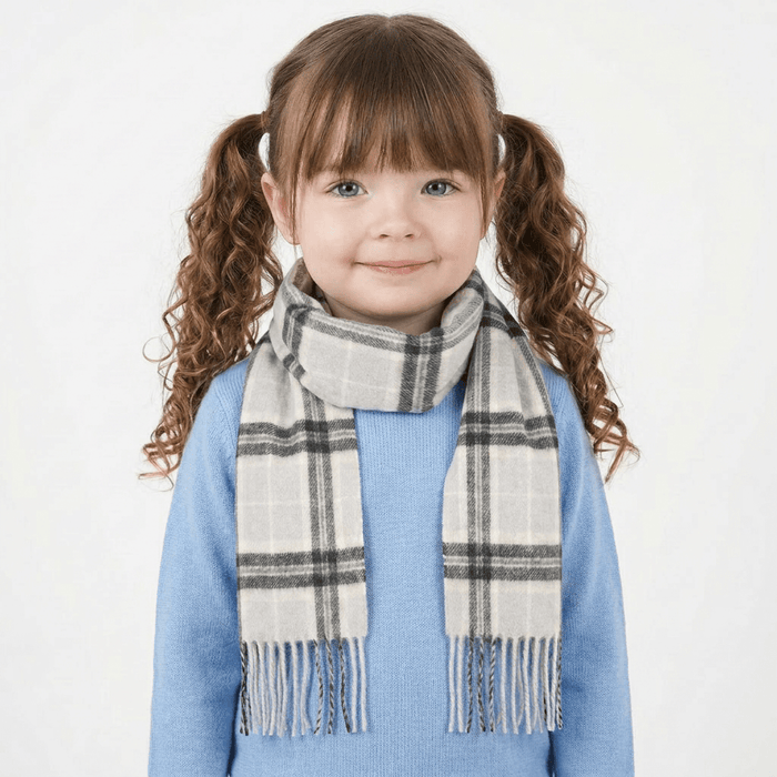 100% Cashmere Tartan Mini Scarf for Kids - Soft Children’s Luxury Scarf - THOMSON PALE GREY - Heritage Of Scotland -