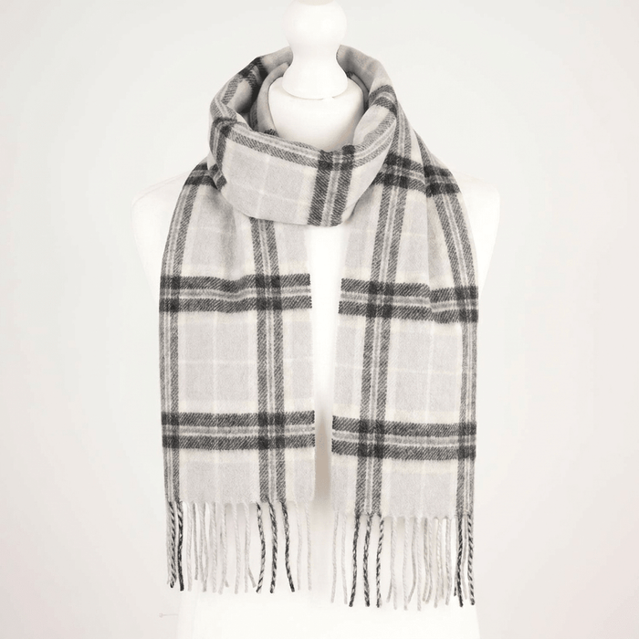 100% Cashmere Tartan Mini Scarf for Kids - Soft Children’s Luxury Scarf - THOMSON PALE GREY - Heritage Of Scotland -