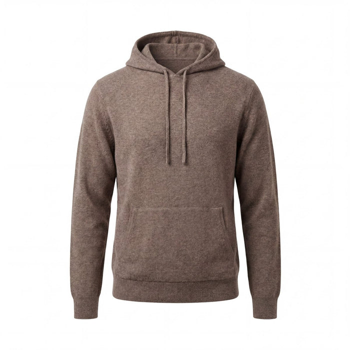100% Merino Wool Hoodie with Pouch Pocket – BROWN MELANGE - Heritage Of Scotland - S