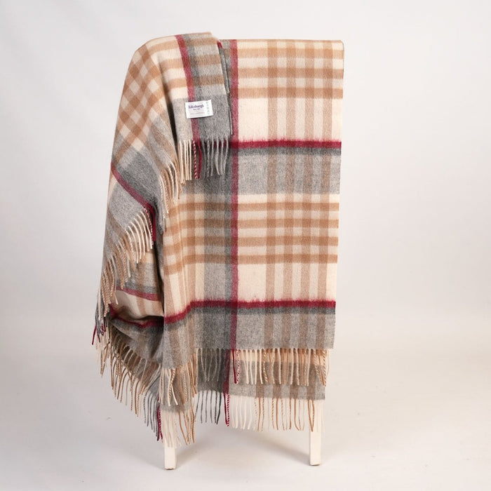100% Pure Lambswool Blanket Throw – Luxury Soft Warm Wool Blanket - Home Décor - 100% Pure Lambswool Blanket Throw – Luxury Soft Warm Wool Blanket - Home Décor - CHEQUER TARTAN CAMEL AND GREY - Heritage Of Scotland -