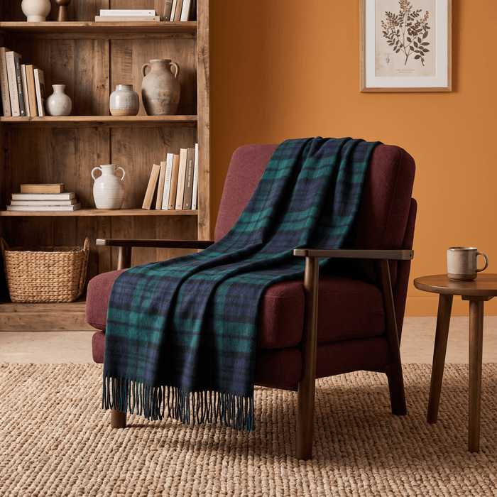 100% Pure Lambswool Tartan Blanket – Luxury Soft Warm Plaid Wool Throw - Home Décor - Black Watch - Heritage Of Scotland -