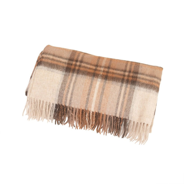 100% Pure Lambswool Tartan Blanket – Luxury Soft Warm Plaid Wool Throw - Home Décor - Stewart Natural Dress - Heritage Of Scotland -