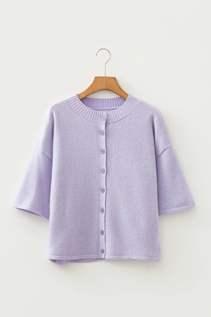 3/4 Sleeve Boxy Knit Button Down Sweater Cardigan – Lavendula