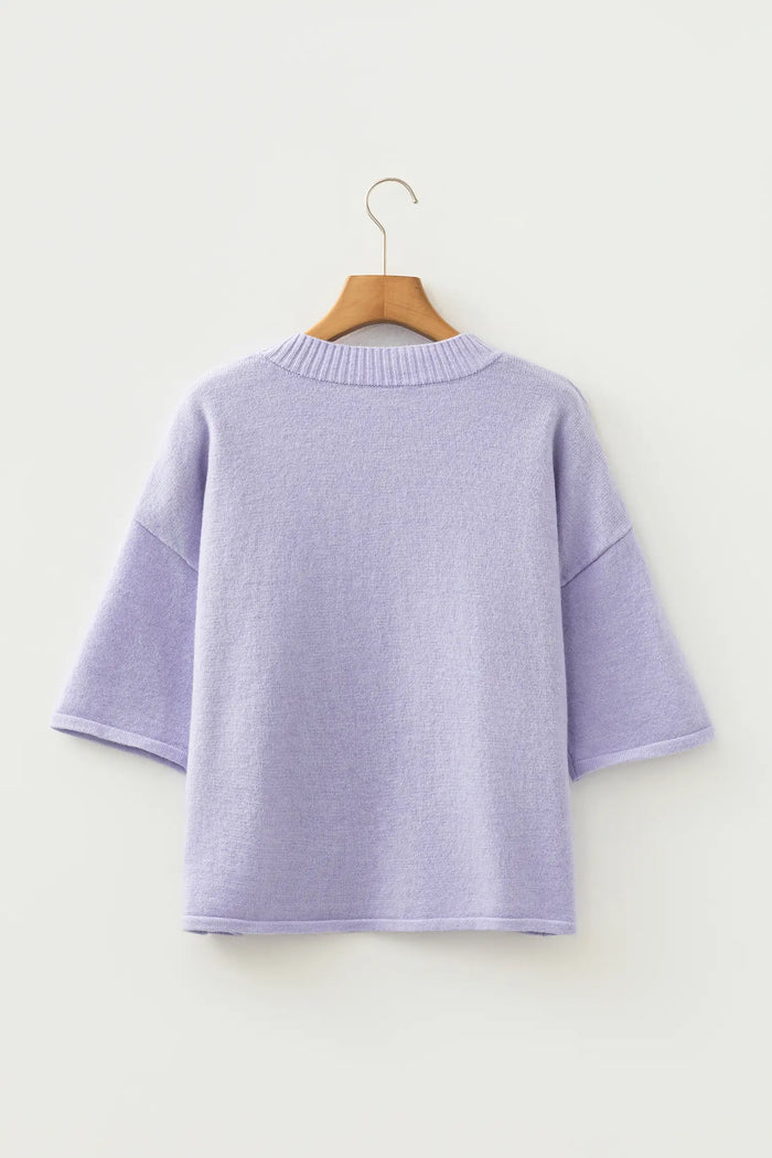 3/4 Sleeve Boxy Knit Button Down Sweater Cardigan – Lavendula