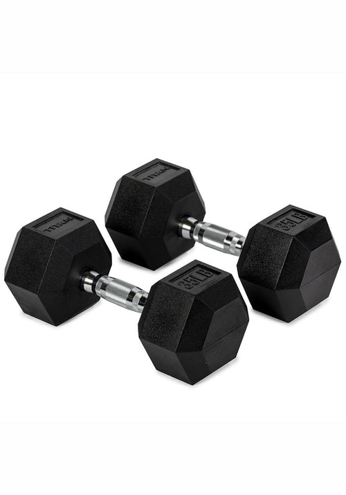 35 LB Pair Rubber Hex Dumbbells