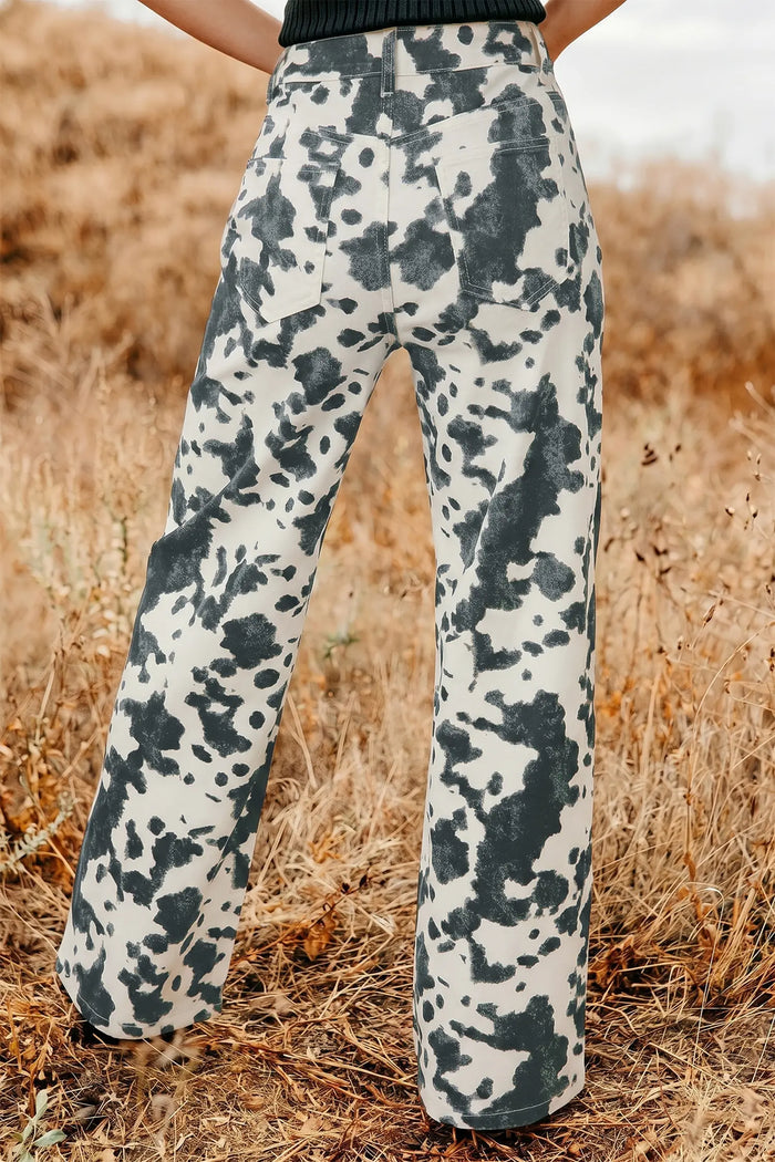 Abstract Print Metal Button Regular Fit Full-Length Jeans – Brown