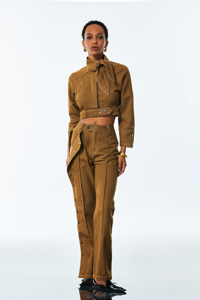 Adia Lace Up Buckle Denim Pants Set