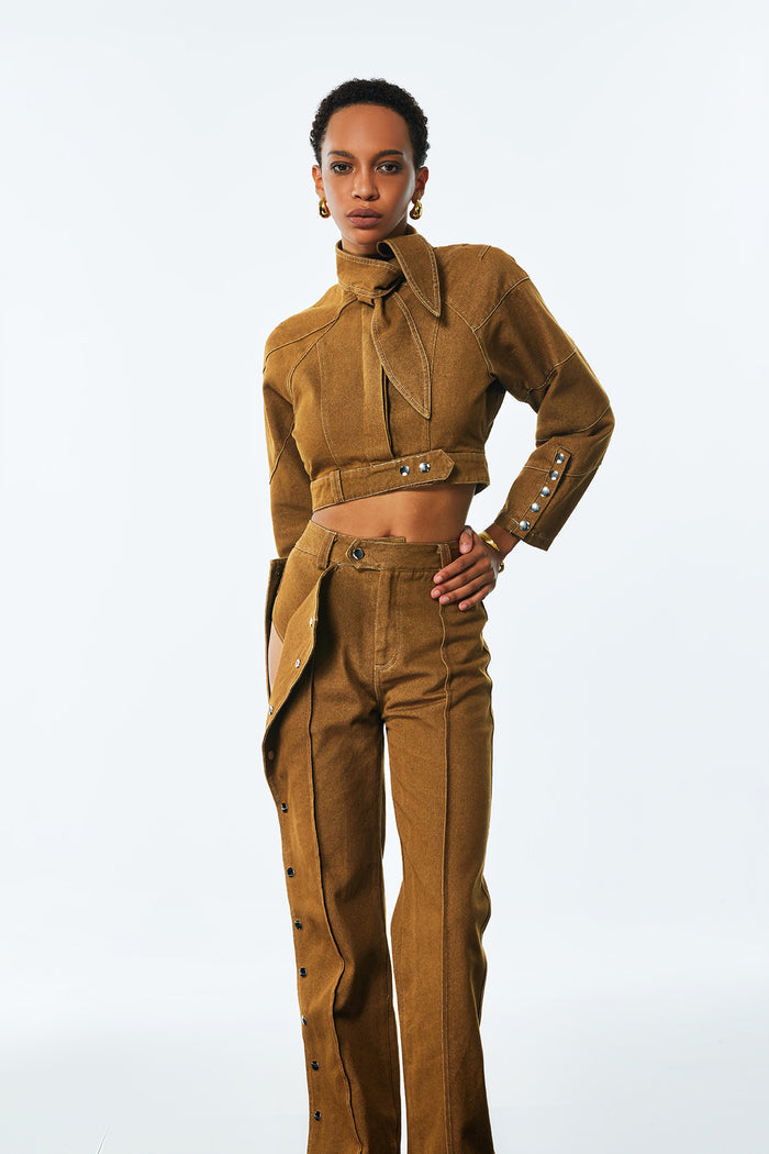 Adia Lace Up Buckle Denim Pants Set