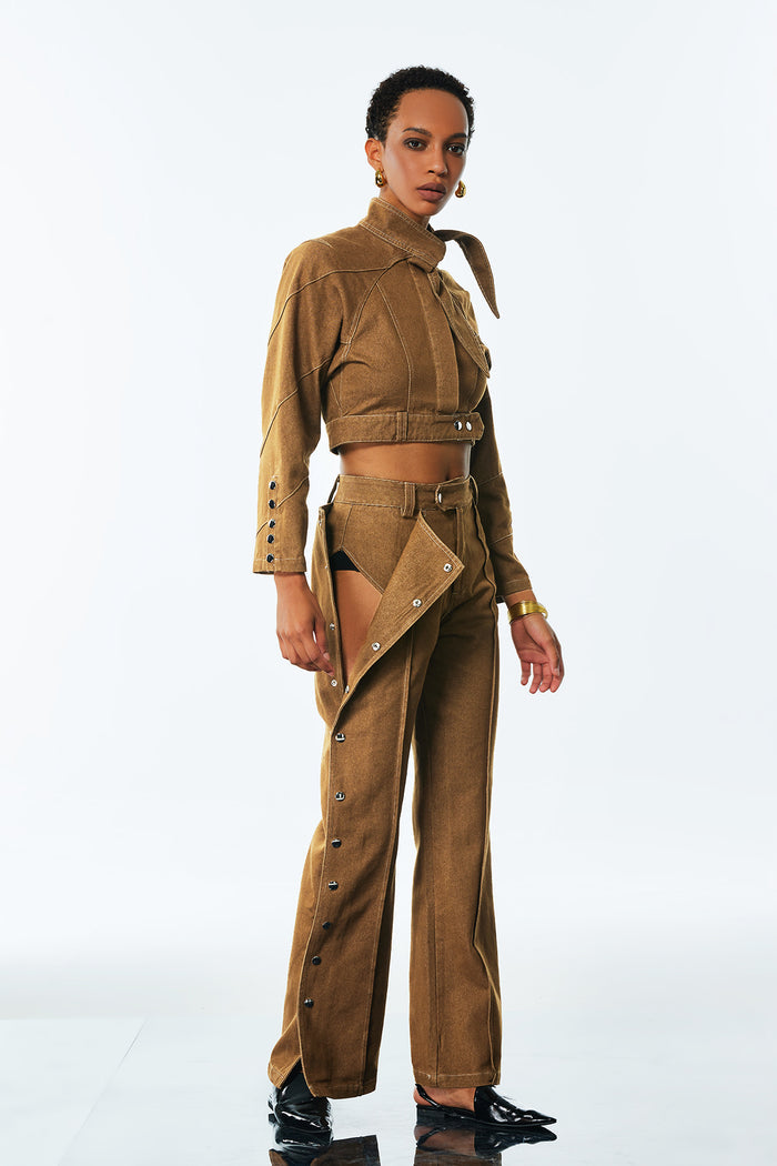 Adia Lace Up Buckle Denim Pants Set