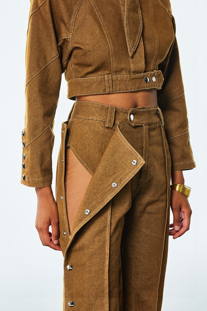 Adia Lace Up Buckle Denim Pants Set