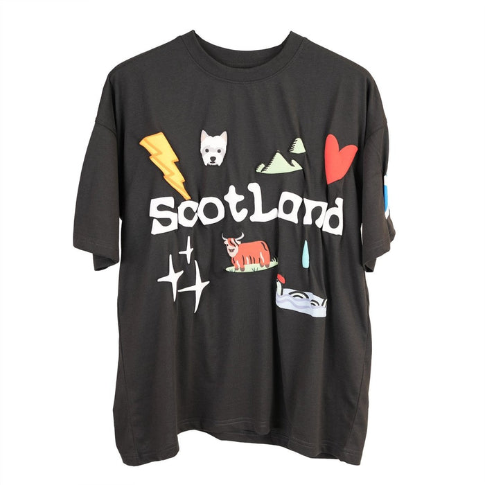 Adults 3D Puff Scotland Cow & Nessie T-Shirt Charcoal - Heritage Of Scotland - XS