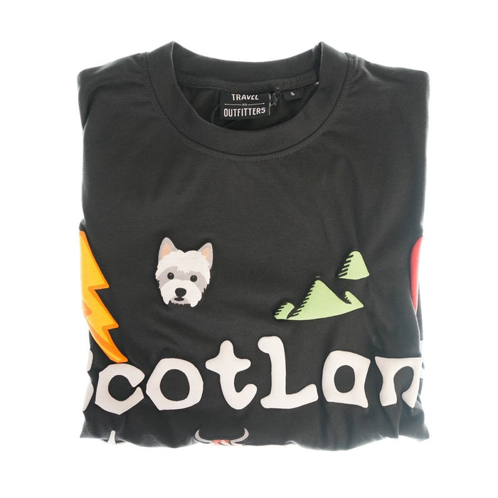 Adults 3D Puff Scotland Cow & Nessie T-Shirt Charcoal - Heritage Of Scotland - XS