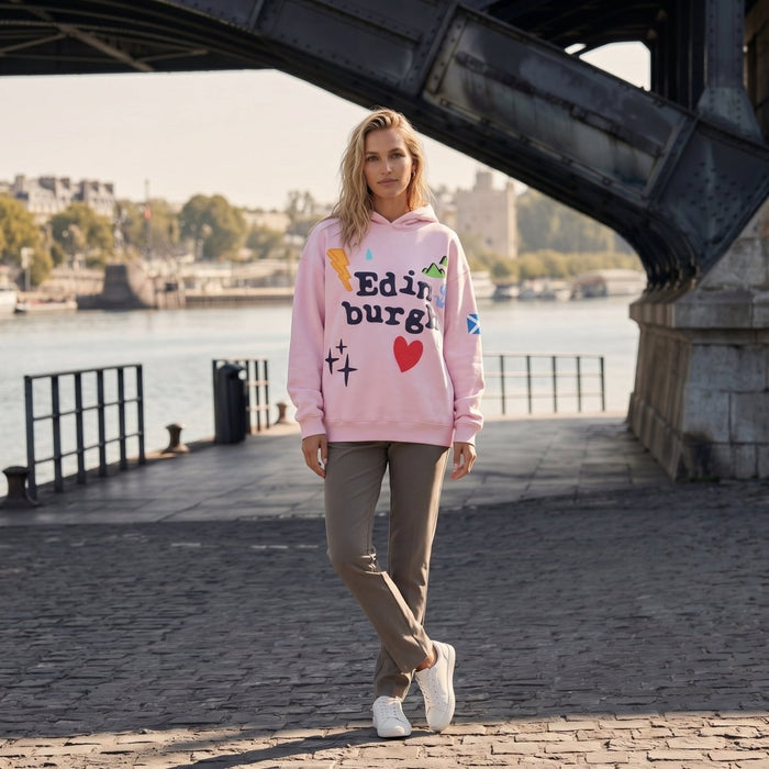 Adults Edinburgh 3D Puff Print Hoodie – Cherry Blossom Pink - Heritage Of Scotland - XS