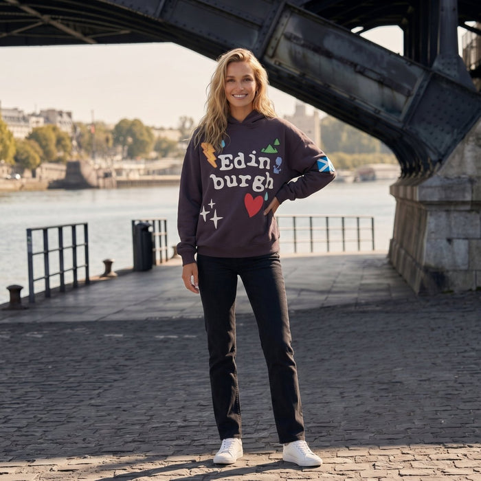 Adults Edinburgh 3D Puff Print Hoodie – Purple Scotland Hooded Sweatshirt - Heritage Of Scotland - XS