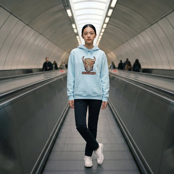 Adults Pastel Highland Cow Hooded Top Aqua - Heritage Of Scotland - AQUA