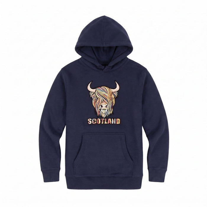 Scotland Pastel Highland Cow Hooded Top Navy - Heritage Of Scotland - NAVY