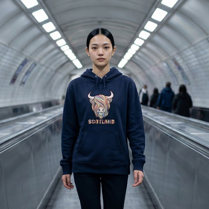 Scotland Pastel Highland Cow Hooded Top Navy - Heritage Of Scotland - NAVY