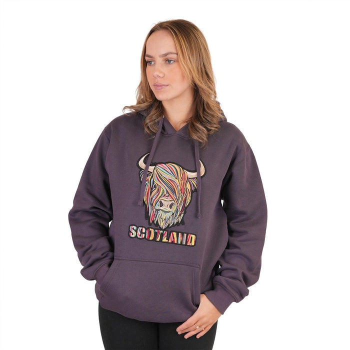 Adults Pastel Highland Cow Hooded Top – Purple - Heritage Of Scotland - XS