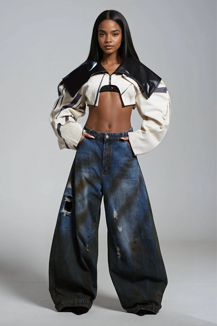 Aire Deconstruct Torn Barrel Jeans