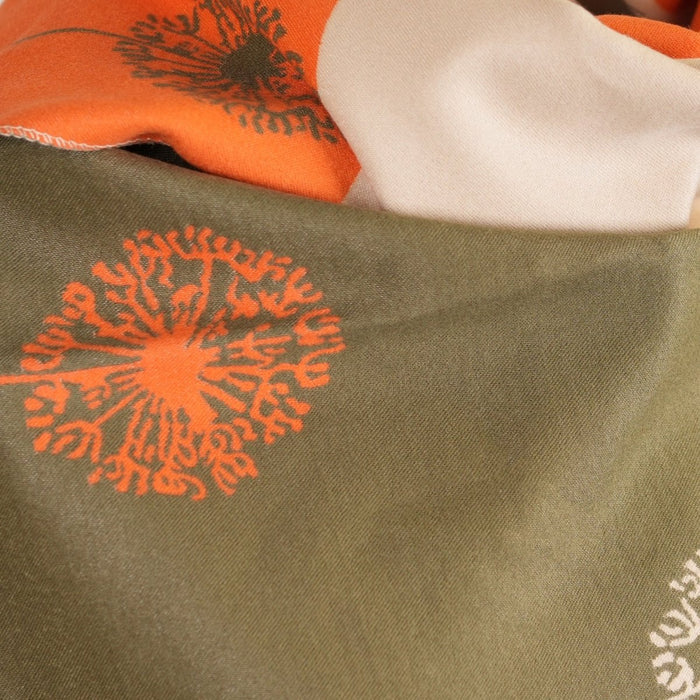 Allium Super Soft Printed Stole – Olive Green & Orange Floral Scarf - Heritage Of Scotland - OLIVE