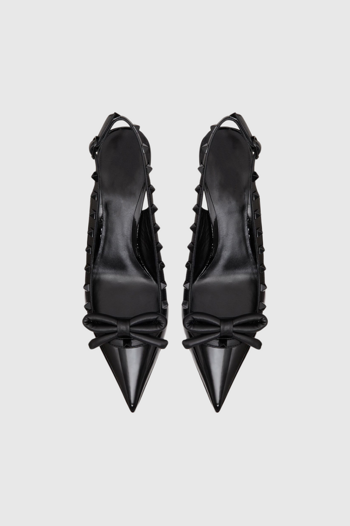 Alpha Studded Bow Flats In Black