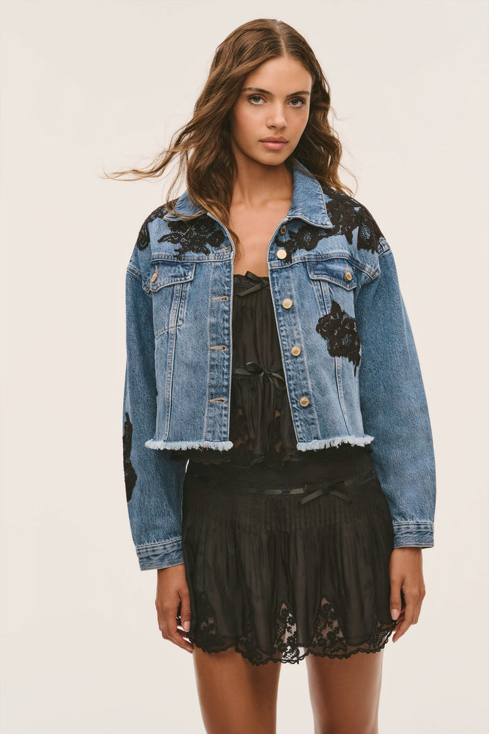 Amana Lace Appliqué Denim Jacket