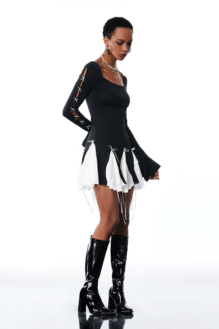 Amarante Bow Ruffle Fringe Mini Dress