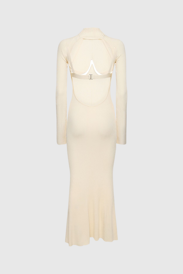Amaury Cutout Ruffle Knit Maxi Dress In Apricot