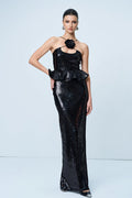 Ambar Sequin Flower Ruffle Maxi Dress
