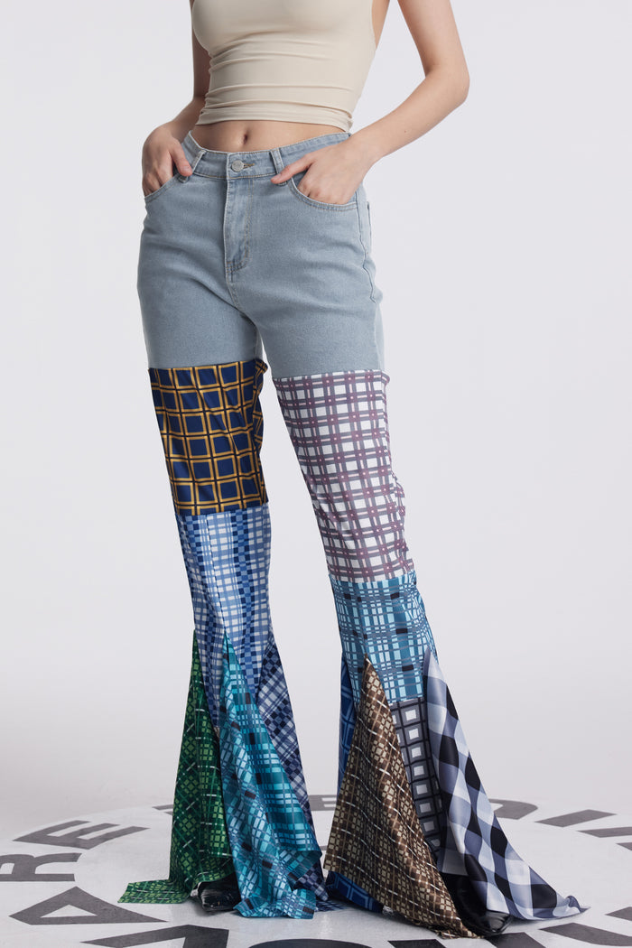 Amedeo Grid Ruffle Deconstruct Pants