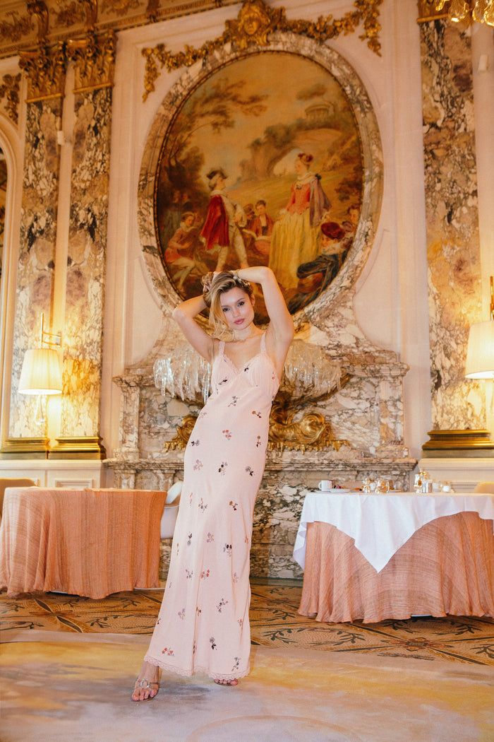 This is an image of Anais Dress in Fleur - RESA featuring a model wearing the dress