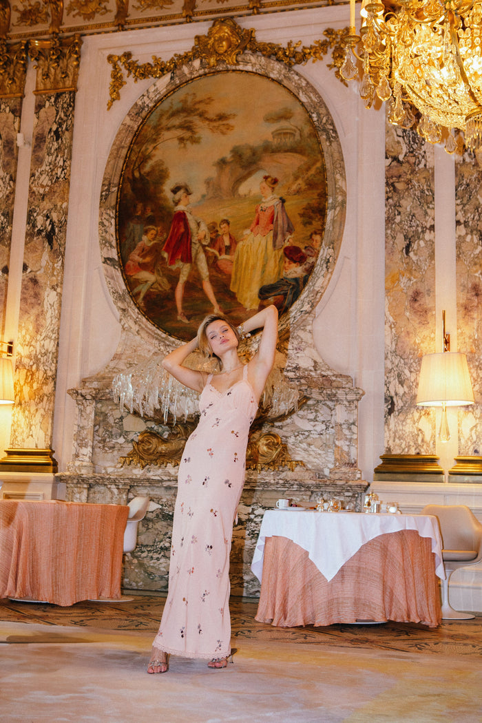 This is an image of Anais Dress in Fleur - RESA featuring a model wearing the dress