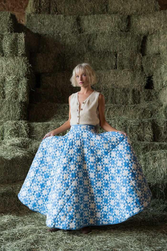 Annie Quilted Circle Skirt in Lone Star Blue - PREORDER