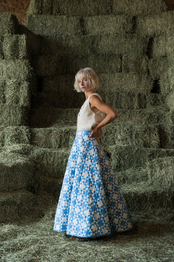 Annie Quilted Circle Skirt in Lone Star Blue - PREORDER