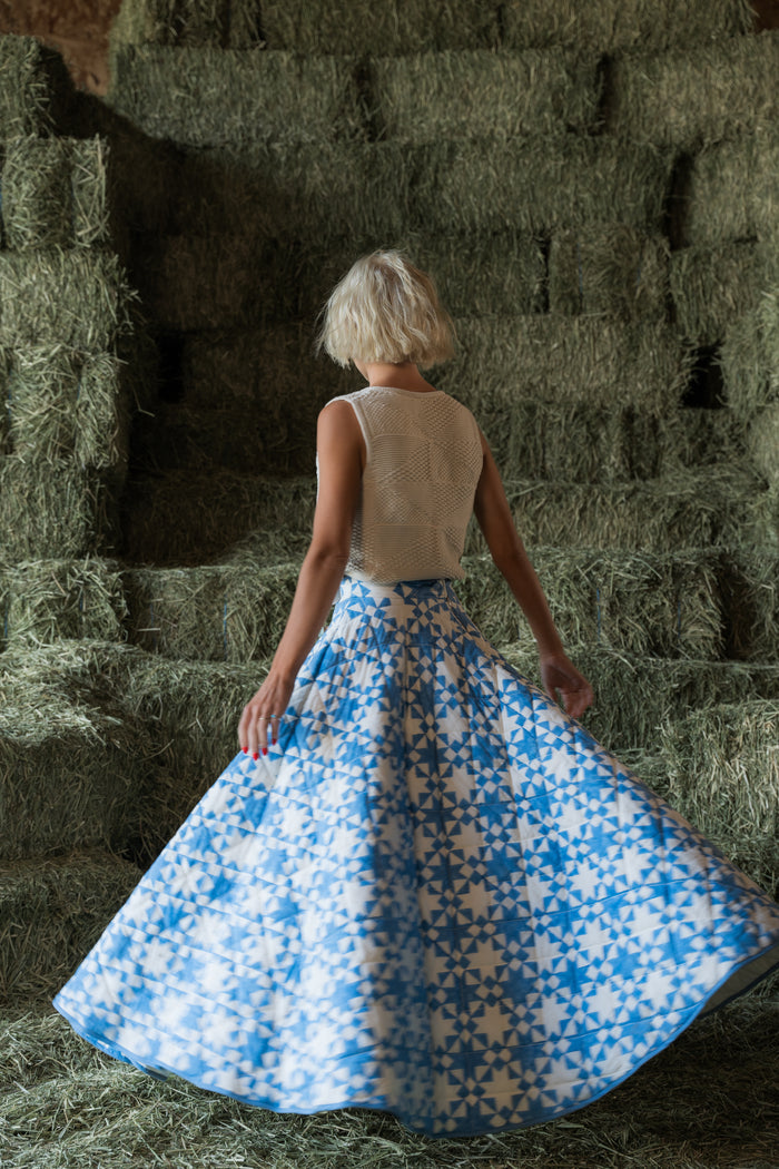 Annie Quilted Circle Skirt in Lone Star Blue - PREORDER