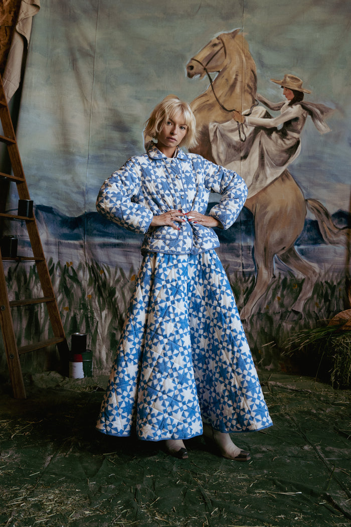 Annie Quilted Circle Skirt in Lone Star Blue - PREORDER