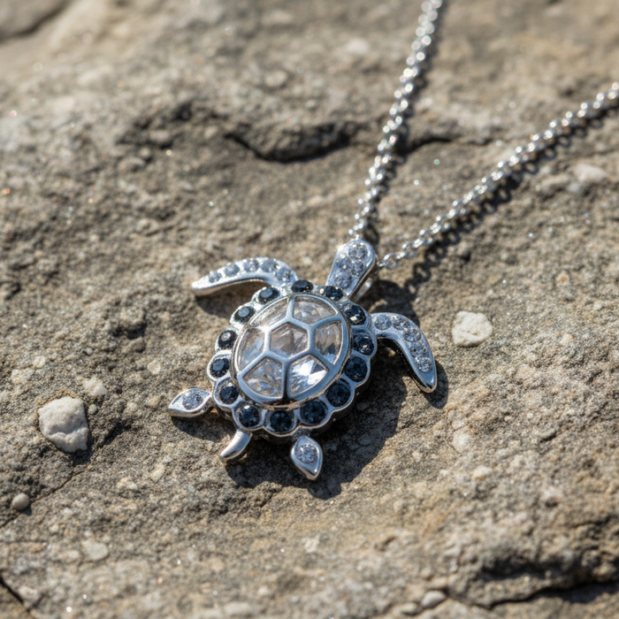 April Turtle Birthstone Pendant With Swarovski Crystals