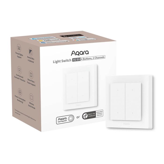 Aqara pametni prekidač za svjetlo H2 (WS-K08D), 4 tipke - 2 kanala