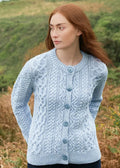 Aran Merino Wool Short Button Cardigan | Blue Ice