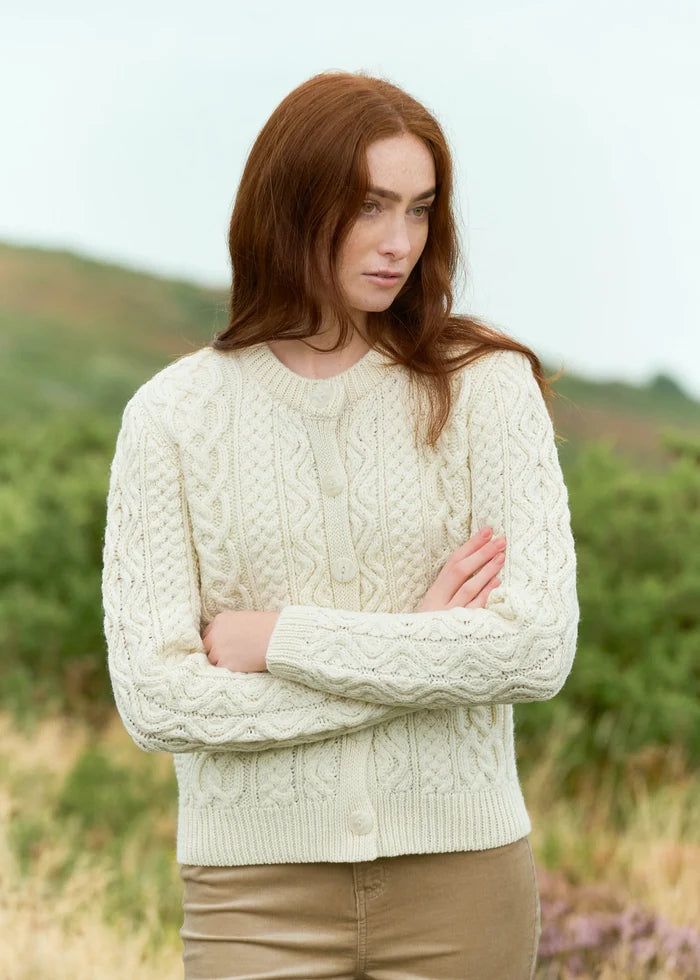 Aran Merino Wool Short Button Cardigan | Natural