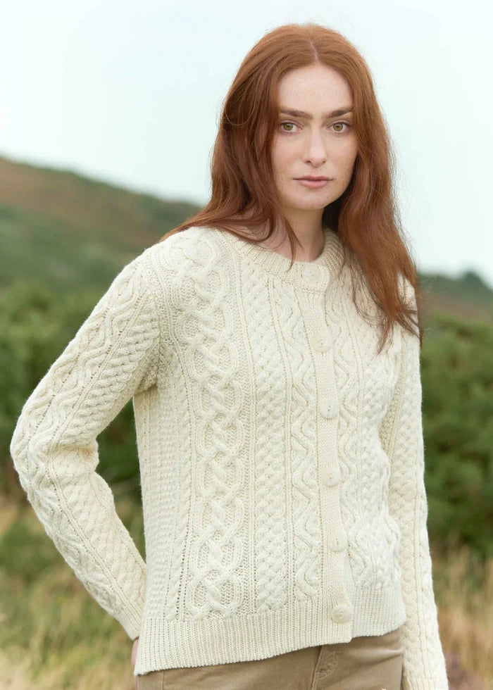 Aran Merino Wool Short Button Cardigan | Natural