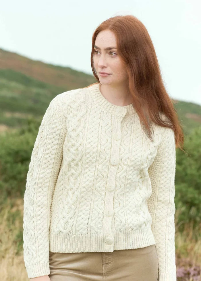 Aran Merino Wool Short Button Cardigan | Natural