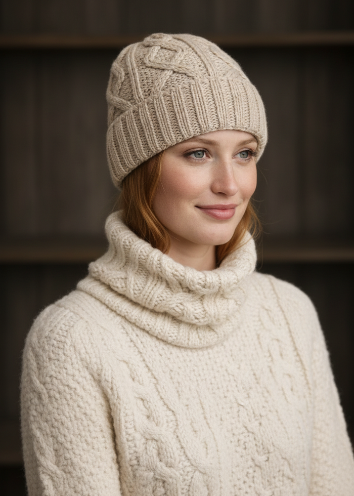 Aran Diamond Stitch Hat - Oat