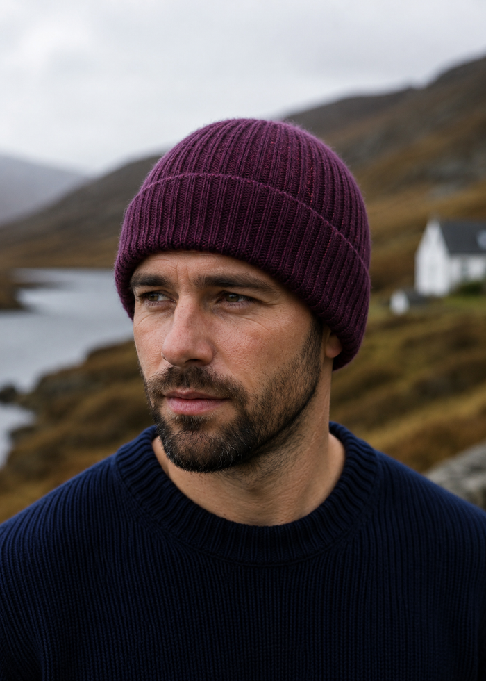 Aran Donegal Fleck Wool Hat - Bordeaux