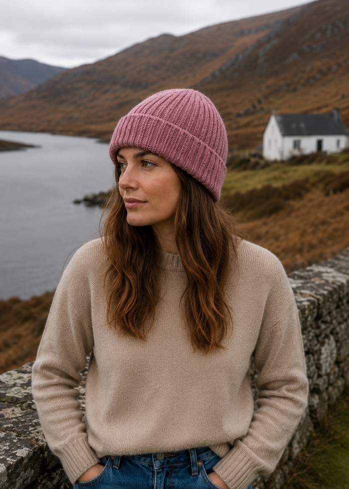 Aran Donegal Fleck Wool Hat - Pink
