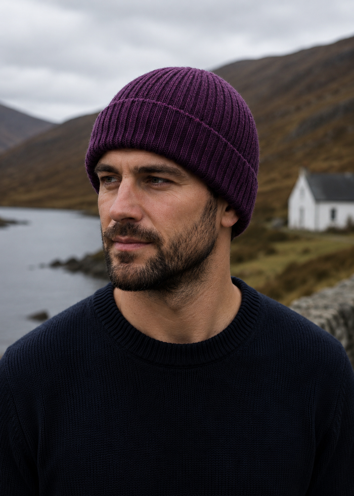 Aran Donegal Fleck Wool Hat - Plum Purple