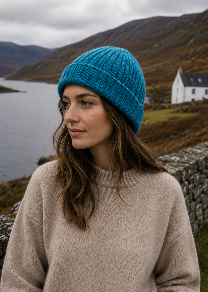 Aran Donegal Fleck Wool Hat - Turquoise